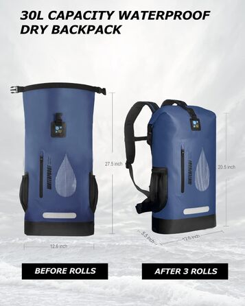 IDRYBAG Водонепроникний рюкзак 30 л з ПВХ для чоловіків, плаваюча сумка для каякінгу, каное, човна, кемпінгу, туризму