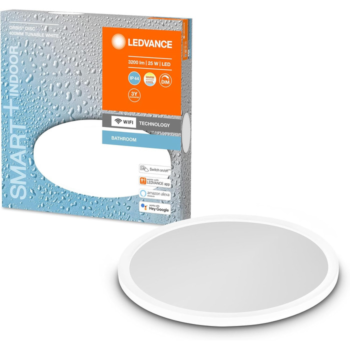 Розумна LED лампа для ванної LEDVANCE Orbis Bath, 1200 Лм, 3000-6500K, 40 см, IP44, димована, керування через Wi-Fi, додаток та голосовий асистент, біла