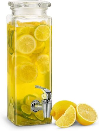 Скляний ретро-диспенсер для напоїв Mary’s Kitchen Tools 2,5 л з краном – лимонадник, соковий дозатор, боул
