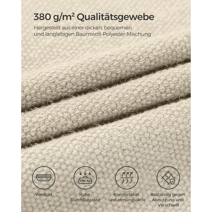 Гамак SONGMICS 210x150 см, подвійний, до 300 кг, з сумкою, ременями та карабінами, для тераси, балкона, саду, кемпінгу, бежевий