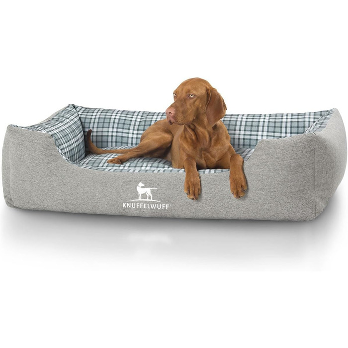 Лежак для собак Knuffelwuff Dreamline з велюру XXL, знімний чохол, легко чиститься, для великих, середніх та малих собак, сірий/зелений, 120x85 см