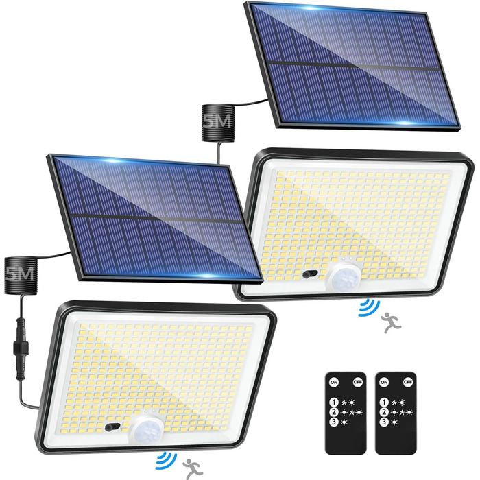 Сонячні LED ліхтарі LOTMOS для вулиці з датчиком руху, 342 LED, водонепроникні, 3 режими, з пультом, для саду та гаража