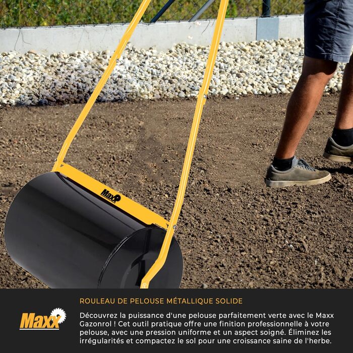 Каткова для газону MaxxGarden, наповнювана піском або водою, 50 л, 50×32 см, для вирівнювання ґрунту та насіння, чорна/жовта