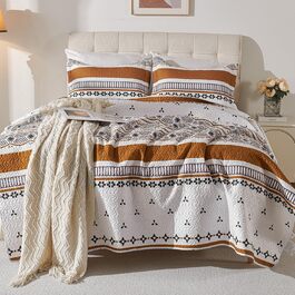Комплект постільної білизни Boho Queen 3 предмети, двосторонній, ультразвукова стьобана ковдра 218x218 см, легка покривало для всіх сезонів з 2 наволочками