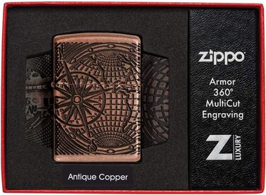 Бензинова запальничка Zippo 29853 з картою світу, антикварна мідь, заправна, у подарунковій коробці