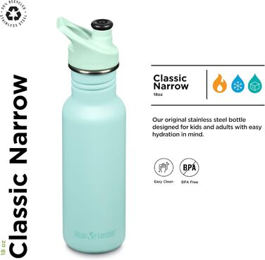 Пляшка для води Klean Kanteen Classic Narrow 532 мл, пастельно-бірюзова, нержавіюча сталь