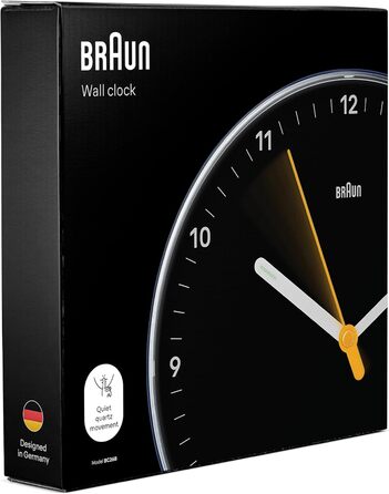 Настінний годинник Braun BC26B, класичний, аналоговий, безшумний кварцовий механізм, чорний, 23 см