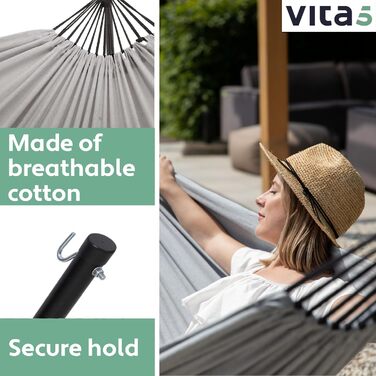 Гамак VITA5 з каркасом для двох, для саду та балкона, подвійний, з підставкою для напоїв, портативний, до 200 кг, сірий