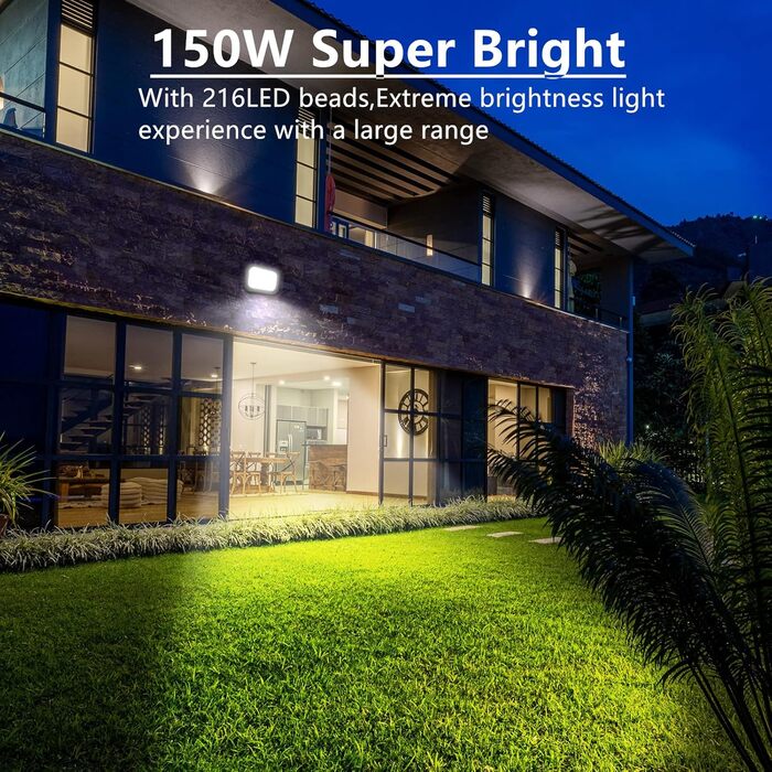 LED прожектор для вулиці 150Вт, 15000Лм, холодне світло 6000K, IP65, водонепроникний, для саду, тераси, гаража, майстерні, спортмайданчика