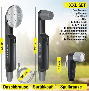 Портативний душ KESSER® з акумулятором, USB зарядка, 12В помпа, для кемпінгу, авто, саду, домашніх тварин, з сумкою