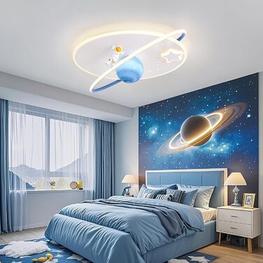 Дитяча стельова LED-лампа RRBEST Місяць та астронавт, диммована з пультом, біло-синя, для хлопчиків і дівчаток, 50 см, сучасний дизайн, декор для дитячої кімнати