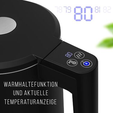 Електрочайник Balter WK-5 Touch з нержавіючої сталі, температурний режим 40–100°C, подвійні стінки, BPA-free, 1,7 л, чорний