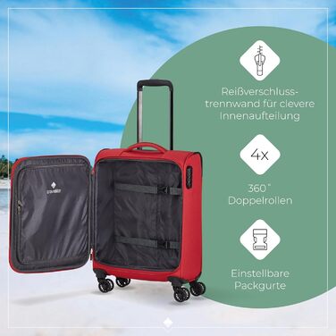 Велика валіза Travelite Chios L на 4 колесах, м'який корпус, з розширенням і захистом кутів, 78 см, 90-97 л, червона, стильний дорожній тролей