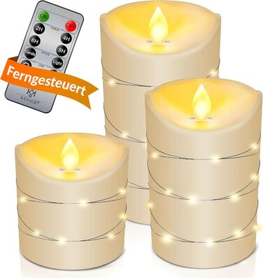 LED свічки KESSER, набір 3 шт., з таймером, з ефектом мерехтіння, фламінгові, з натурального воску, висота 10/12,5/15 см, для декору