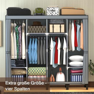 Тканинна шафа LOEFME 170x175x45 см для спальні з 2 рейками для вішалок