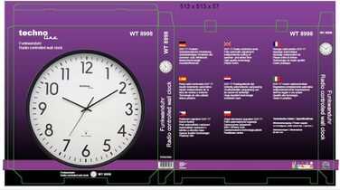 Настінний годинник Technoline XXL WT8998 50 см, чорний, залізничний стиль, радіокерований