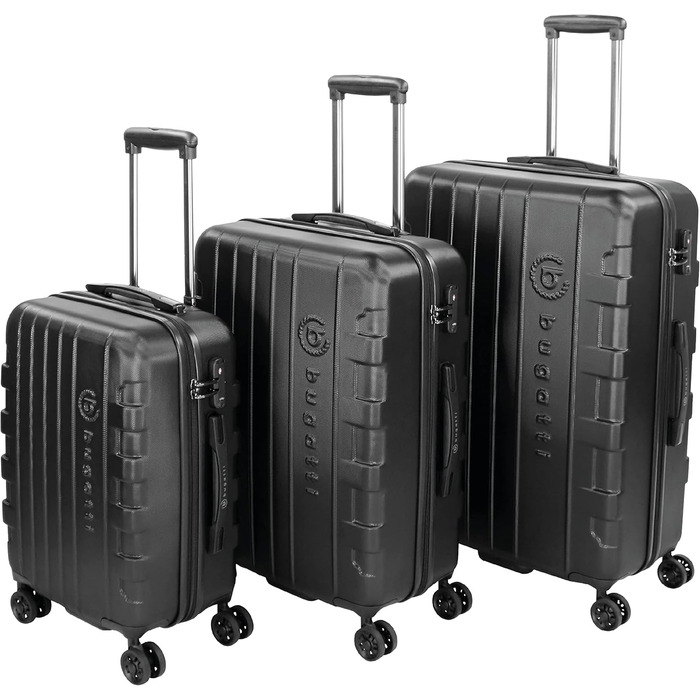 Чемодан Bugatti Galatea 55x38x23,5 см, 38 л, жорсткий, 4 колеса, TSA-замок, чорний, набір