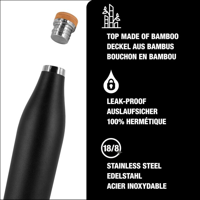 Термобутилка SIGG Meridian, герметична, подвійні стінки з нержавіючої сталі 18/8, бамбукова кришка, BPA і пластику немає, об’єм 0,5/0,7 л