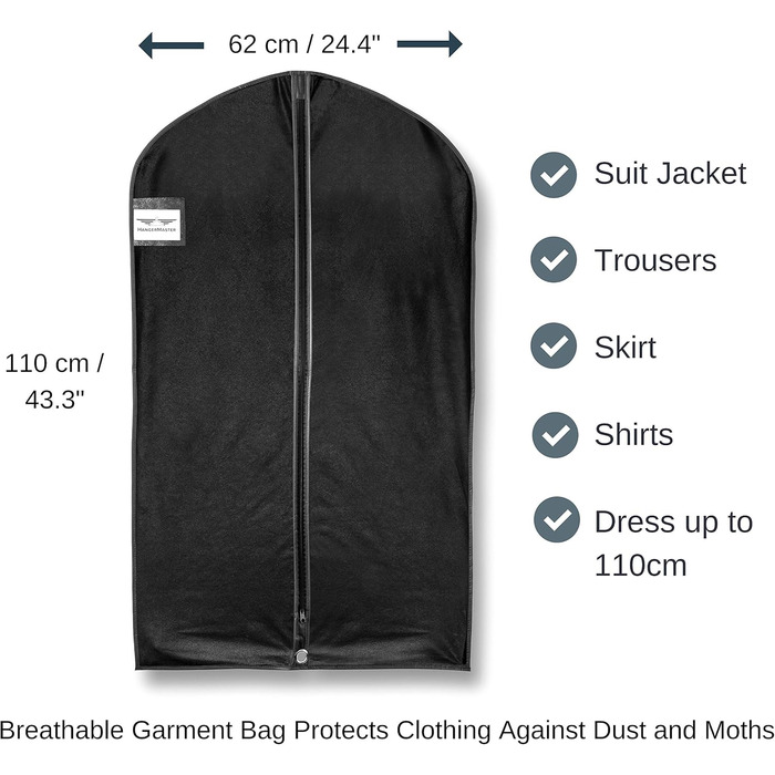 Чохол для костюма HangerMaster, дихаючий, синтетичний, чорний, 110 см, 3 шт.
