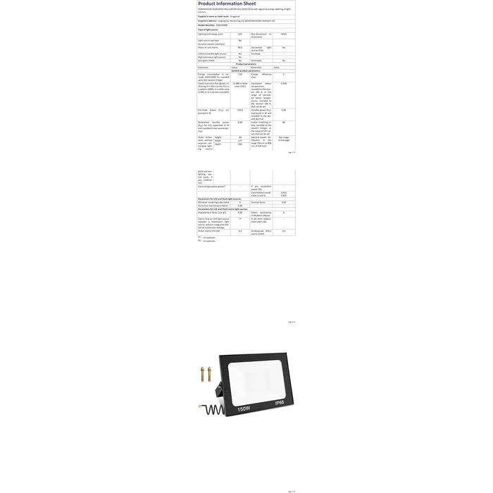 Світлодіодний прожектор Viugreum 100W, 8000Лм, IP65, 5000K, холодне біле світло, вуличний ліхтар з кабелем 50 см для двору, гаража, під'їзду