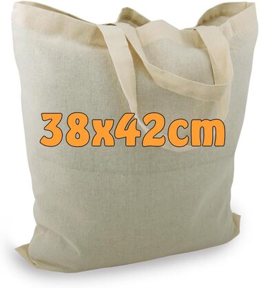 Сумка Cottonbagjoe з бавовни 38x42 см, без друку, з двома короткими ручками, для розпису, сертифікат OEKO-TEX 100, екологічна шопер-тканинна сумка
