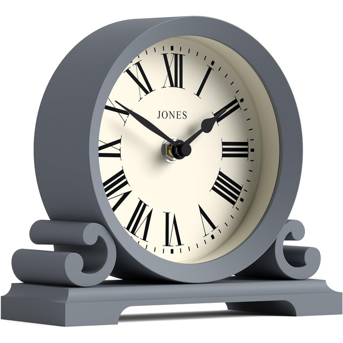 Декоративний настільний годинник JONES CLOCKS Saloon з римськими цифрами, класичний стиль, подвійний скрол, для столу, полиці чи тумбочки, французький морський синій