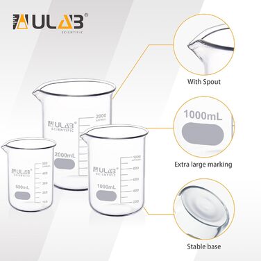 Набір скляних стаканів ULAB Scientific, 3 розміри, боросилікатний