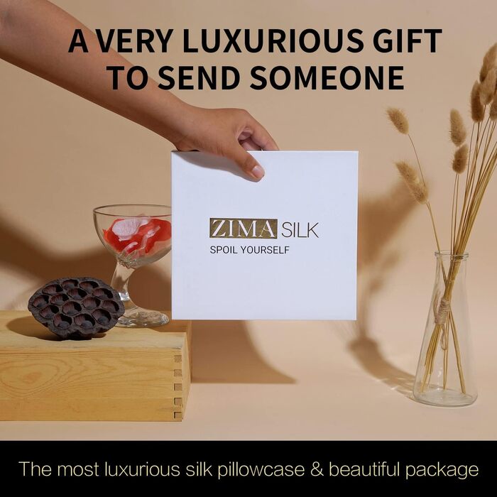 Шовкова наволочка ZIMASILK 25 моммі з натуральної мулбері шовку для волосся та шкіри, обидві сторони, 900 ниток, прихована блискавка, подарункова коробка, світло-блакитна, 50x75 см
