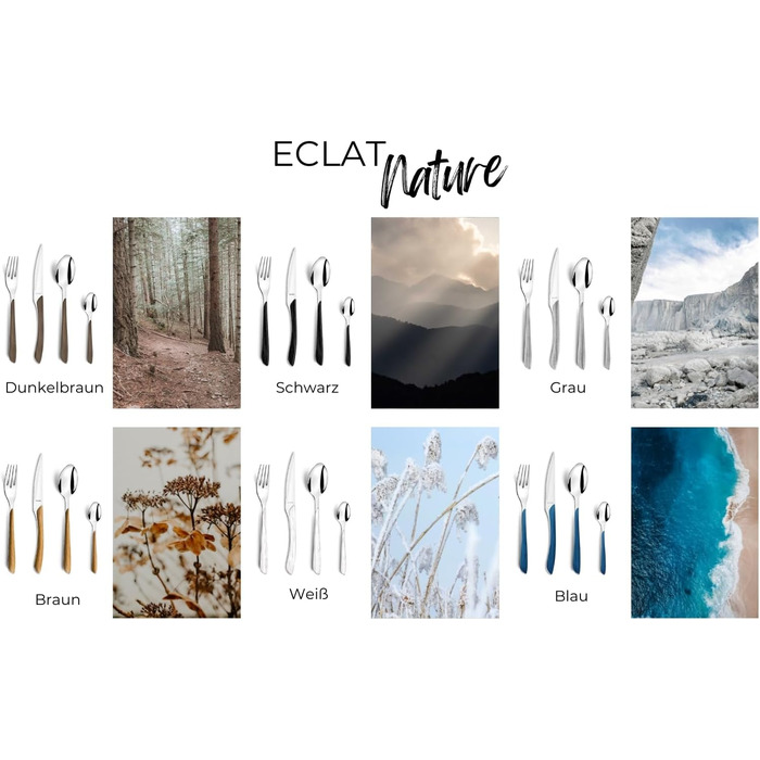 Набір столових приборів Amefa ECLAT Nature 24 предмети, коричневий, імітація дерева, нержавіюча сталь, пластикові ручки, для 6 осіб, придатний для посудомийної машини