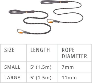 RUFFWEAR Knot-a-Leash — світловідбивний повідок для собак із мотузки з карабіном, 1,5 м, 7 мм, чорний