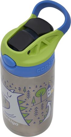 Дитяча пляшка для води Contigo Easy Clean Autospout з трубочкою, нержавіюча сталь, без BPA, 100% герметична, легке очищення, 420 мл, для школи, садка, спорту (Matcha Dragon)