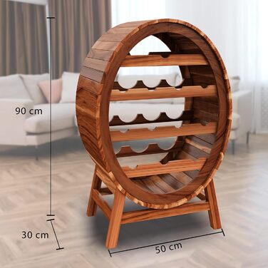 Casaria дерев'яна винна бочка-стелаж для 12 пляшок з масиву акації, 90x50x30 см, для вина, бару, кухні, вітальні, підвалу, рустикальний стиль