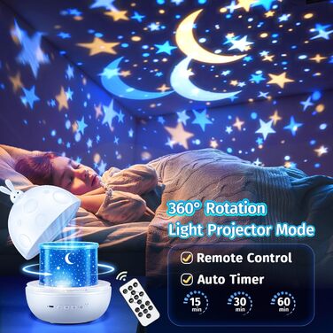 Дитячий нічник-проектор зоряного неба з Bluetooth, 15 слайдів, LED лампа для дитячої кімнати, подарункова упаковка