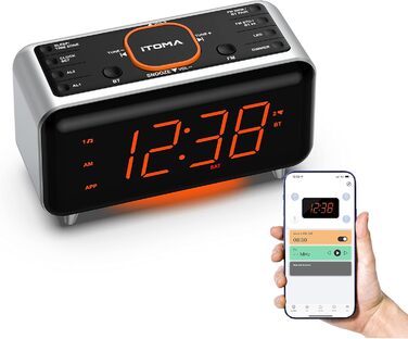 iTOMA радіобудильник з Bluetooth, FM-радіо, App-керуванням, подвійним будильником, 4 режимами, димером, нічником, USB-зарядкою, модель CKS208