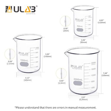 Набір скляних стаканів ULAB Scientific, 3 розміри, боросилікатний