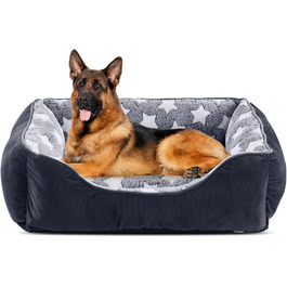 Ліжко для собак FURTIME XXL, м'яке флісове, з бортиками, чорне зі зірками, для середніх і великих собак та котів, пране, нековзке дно, 106x80x23 см