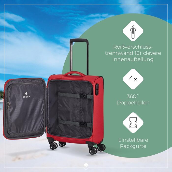 Валіза Travelite Chios L на 4 колесах, м'яка, з розширенням і захистом кутів, 78 см, 90-97 л, червона, дорожній чемодан