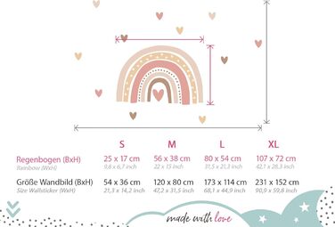Настінний декор Little Deco – вінілові стікери Веселка Boho з сердечками для дитячої кімнати, наклейки DL935-4