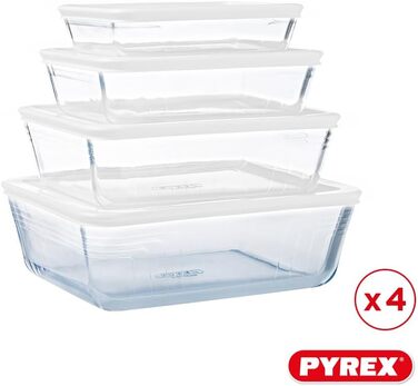 Набір скляних форм Pyrex Cook & Freeze з герметичними кришками (0,8 л, 1,5 л, 2,6 л, 4 л), для заморожування, без BPA