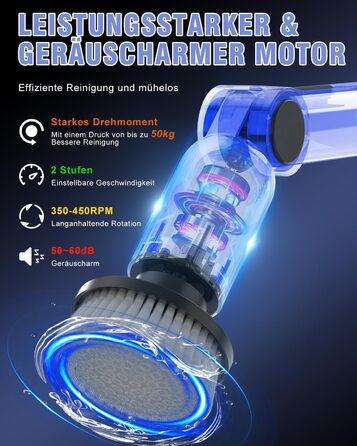 Електрична щітка для прибирання Homtronics, складана, з довгою ручкою, 8 насадок, бездротова, для ванної, кухні, авто, сіра