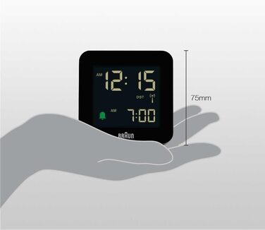 Цифровий радіо-будильник Braun BC09B-DCF з негативним LCD-дисплеєм, функцією швидкого налаштування, поступовим сигналом, режимом сну, для центральноєвропейського часу, чорний