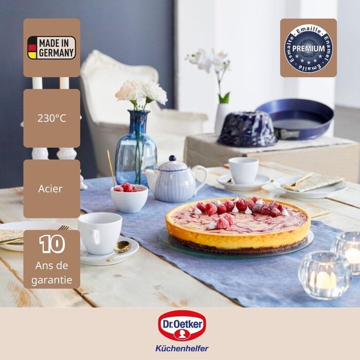 Форма для випікання Dr. Oetker 32 см, емальована, з підйомним дном – кругла антипригарна форма для торта, пирога, кішу, з конічним краєм, стійка до подряпин і порізів