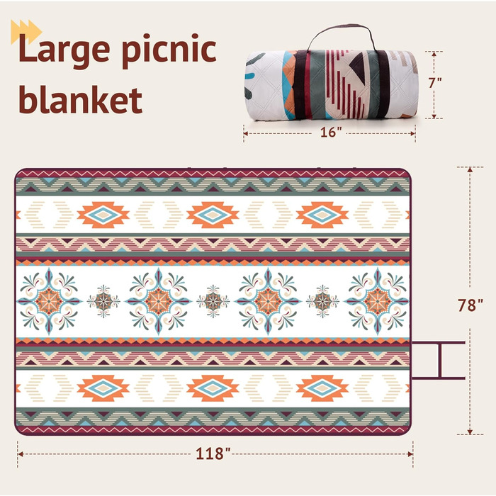 LARUTAN Пікнік ковдра Boho 200x200 см, водонепроникна пляжна ковдра, складна та прана, для пікніка, пляжу, барбекю, кемпінгу, подорожей, зелена