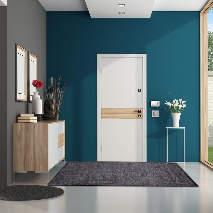 Килимок для вхідних дверей Relaxdays 80x200 см, чорний-сірий, тонкий, великий, для бруду, для дому та офісу