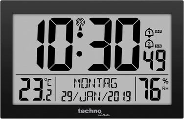 Настінний радіокерований годинник Technoline WS 8016, цифровий, з термометром, пластиковий, білий, 225x143x24 мм, комплект зі сріблясто-чорною годинниковою панеллю