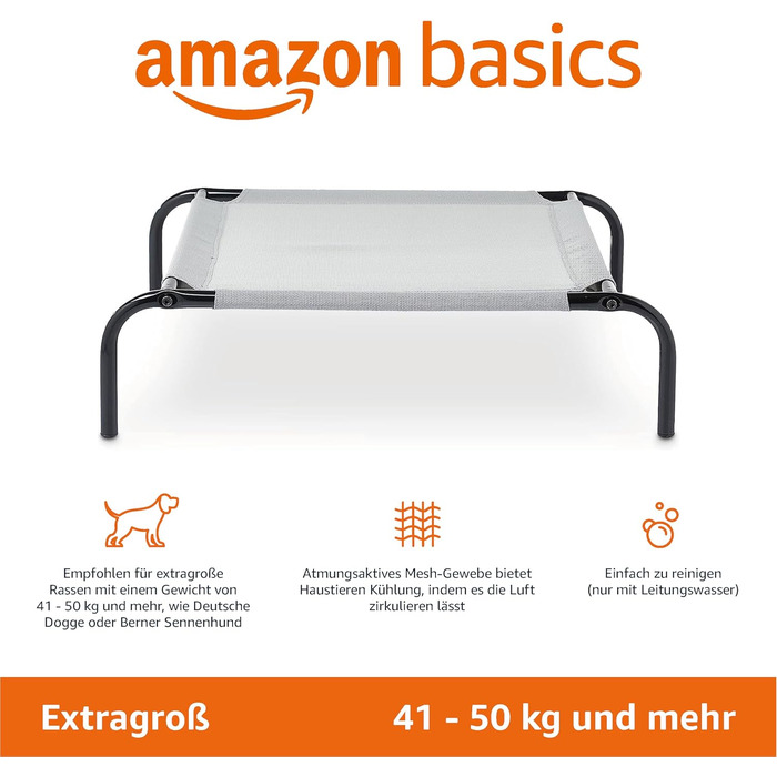 Охолоджуюче підняте ліжко для собак Amazon Basics, сіре, XL, 130x80x19 см
