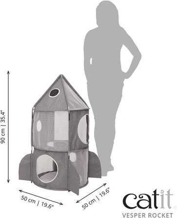 Котячий будиночок Catit Vesper Turm у формі ракети з подушкою для сну, сірий
