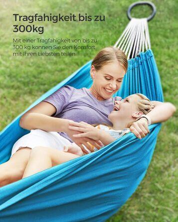 Гамак SONGMICS 210x150 см для двох, 300 кг, з сумкою, ременями та карабінами, для тераси, балкона, саду, кемпінгу, синій