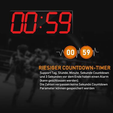 LED настінний годинник 18 дюймів, цифровий дисплей, червоний, багатофункціональний: таймер, 16 будильників, 8 рівнів яскравості, календар, термометр, 12/24 годин