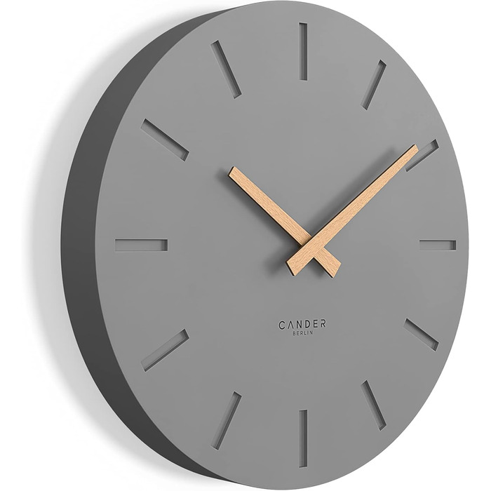 Настінний годинник Cander Berlin MNU 2530 G, 30 см, безшумний, аналоговий, для вітальні, сучасний вінтаж, сірий антрацит, дерев'яні стрілки, MDF